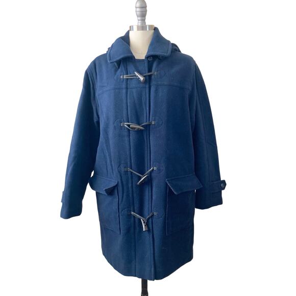L.L. Bean Women's Coat Jacket Size S Mod Navy Blue Wool Detachable Hood - Picture 1 of 14